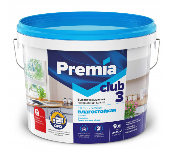 ВДК  для стен/потолк. белая моющая А.0.9л/PREMIA CLUB 7