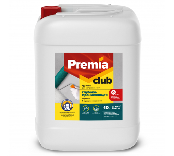 Грунтовка PREMIA CLUB глубокопроникающая д/внутр.работ, 10л