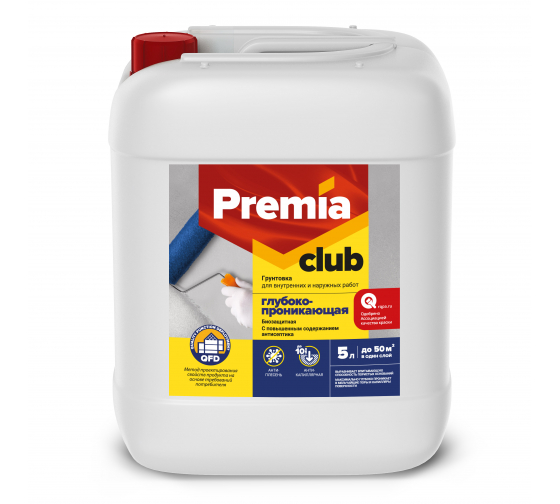 Грунтовка PREMIA CLUB глубокопроникающая д/внутр.работ, 5л